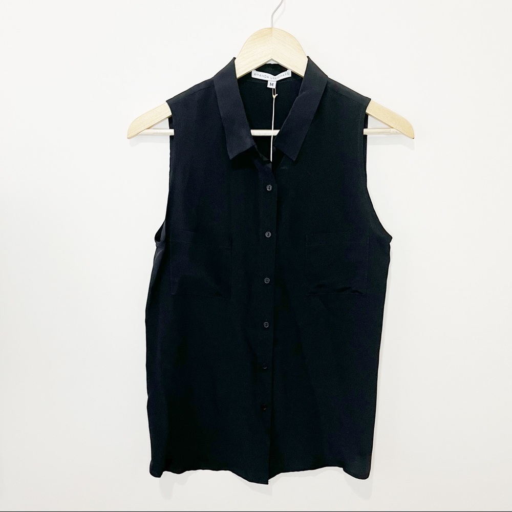 Amanda Uprichard Silk Sleeveless Button Up Blouse with pockets Size Medium